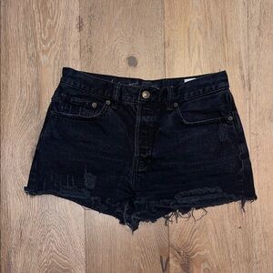 Free people size 28 button fly  Black Distressed Jean Shorts denim boho